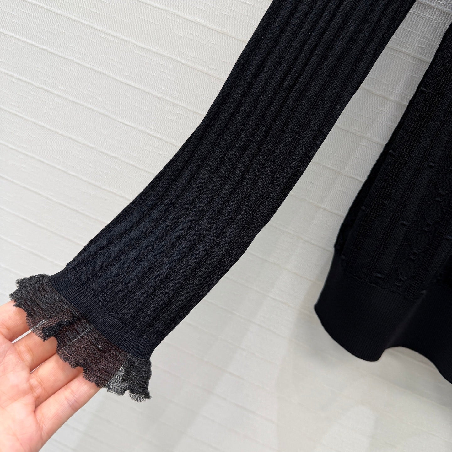 HM Long-Sleeve Sweater With Ruffled Details Black Modal Nylon