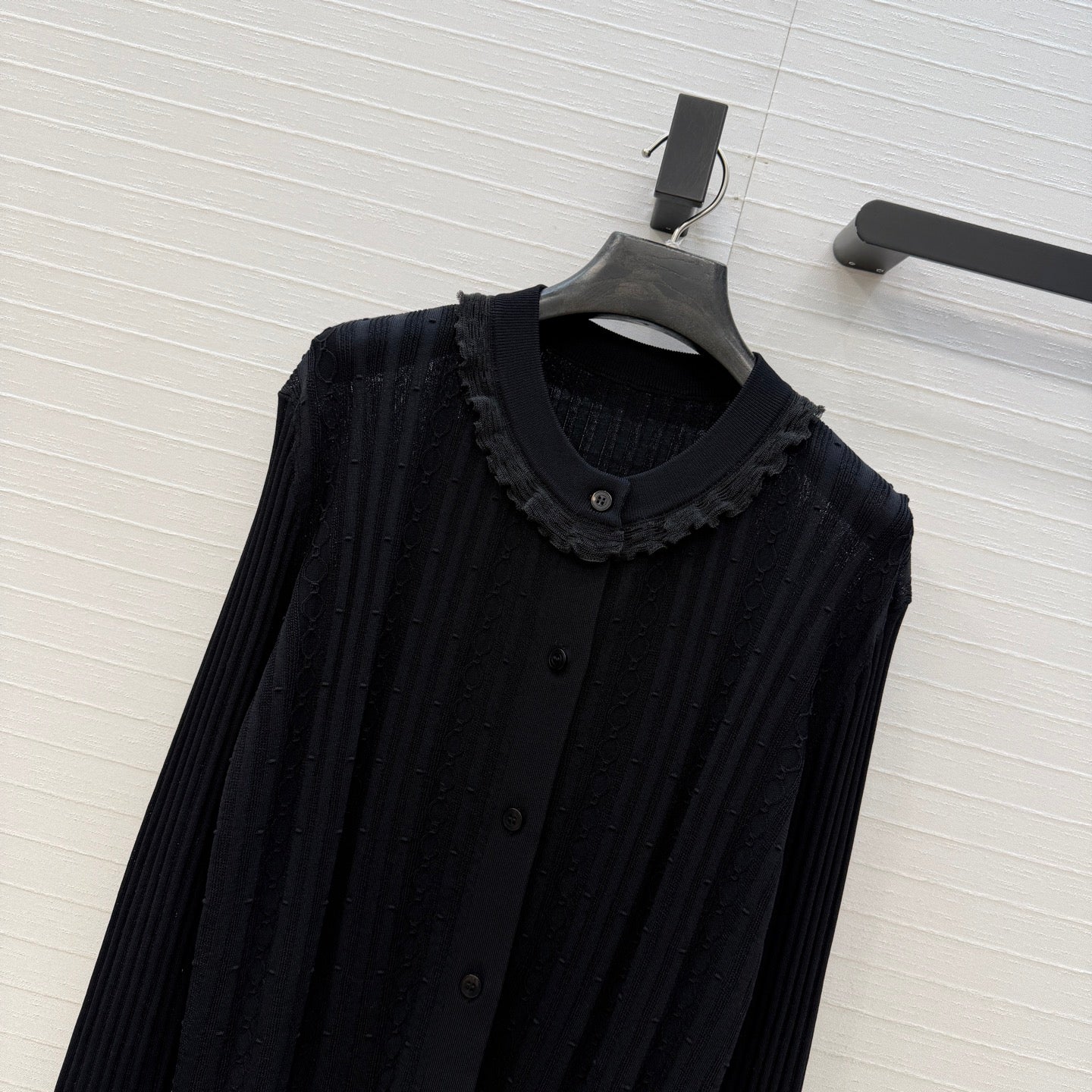 HM Long-Sleeve Sweater With Ruffled Details Black Modal Nylon