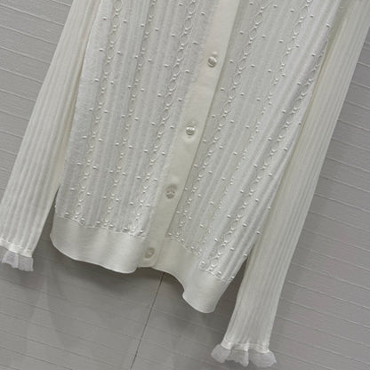 HM Long-Sleeve Sweater With Ruffled Details White Modal Nylon
