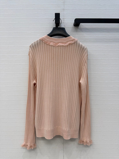 HM Long-Sleeve Sweater With Ruffled Details Beige Modal Nylon