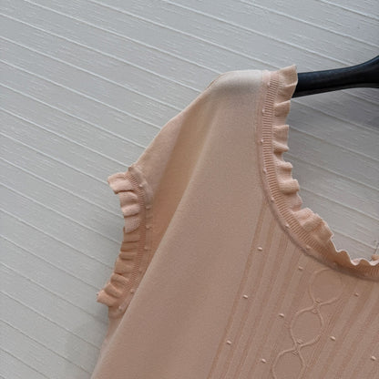 HM Short-Sleeve Sweater With Ruffled Details Beige Modal Nylon