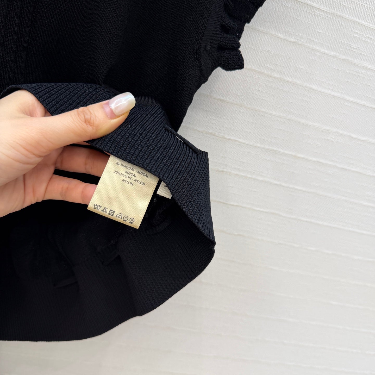 HM Short-Sleeve Sweater With Ruffled Details Black Modal Nylon