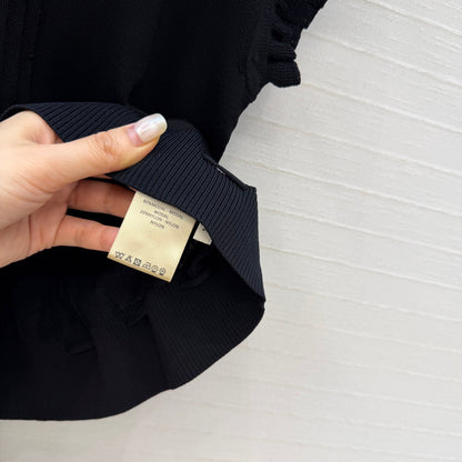 HM Short-Sleeve Sweater With Ruffled Details Black Modal Nylon