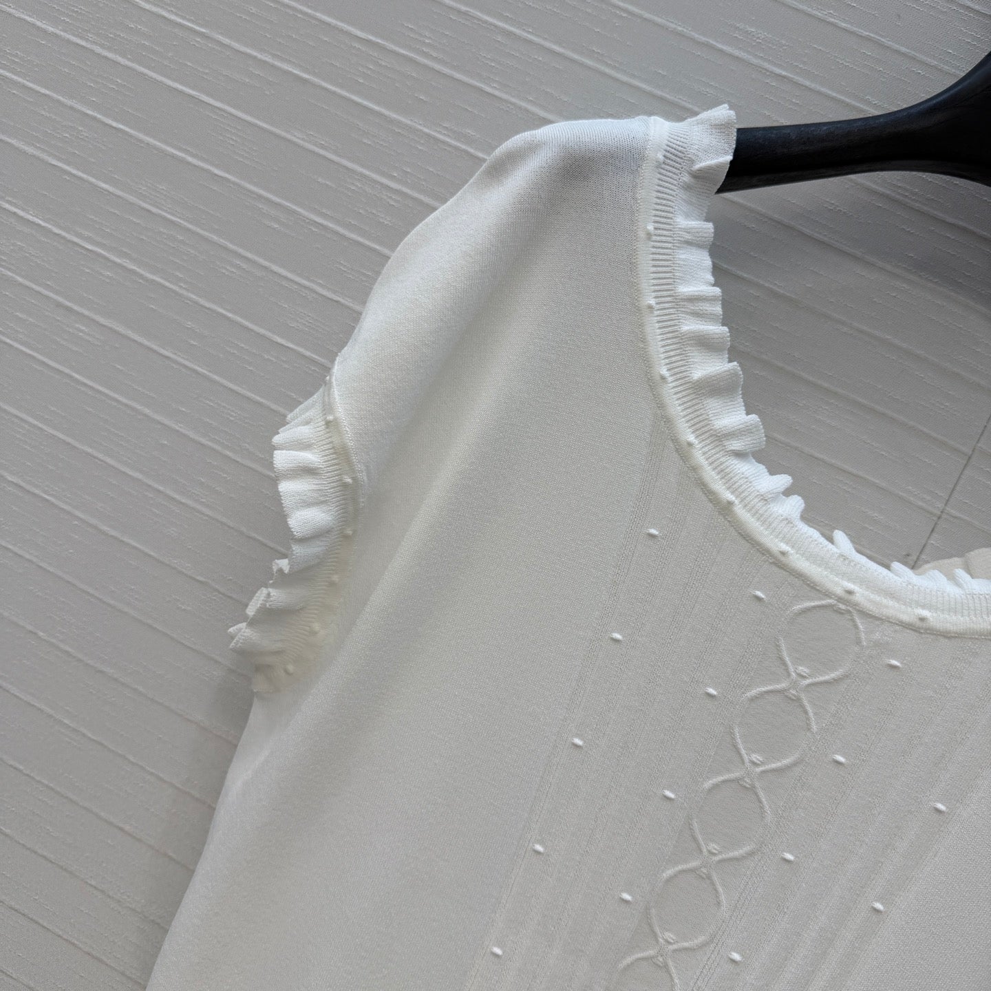 HM Short-Sleeve Sweater With Ruffled Details White Modal Nylon