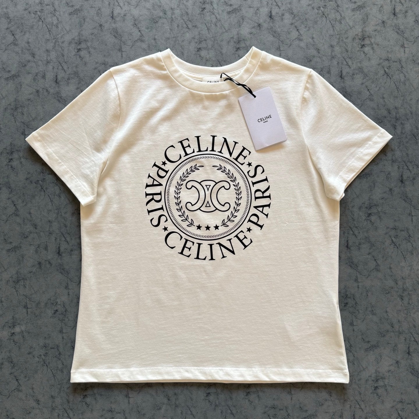 Celine SS26 Printed Short-Sleeve Tee White Cotton 350453