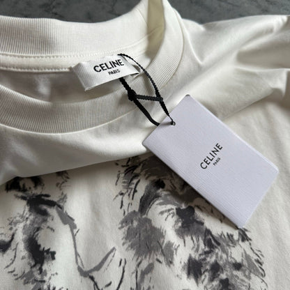 Celine SS26 Unisex Puppy Print Short-Sleeve Tee White Cotton 350474
