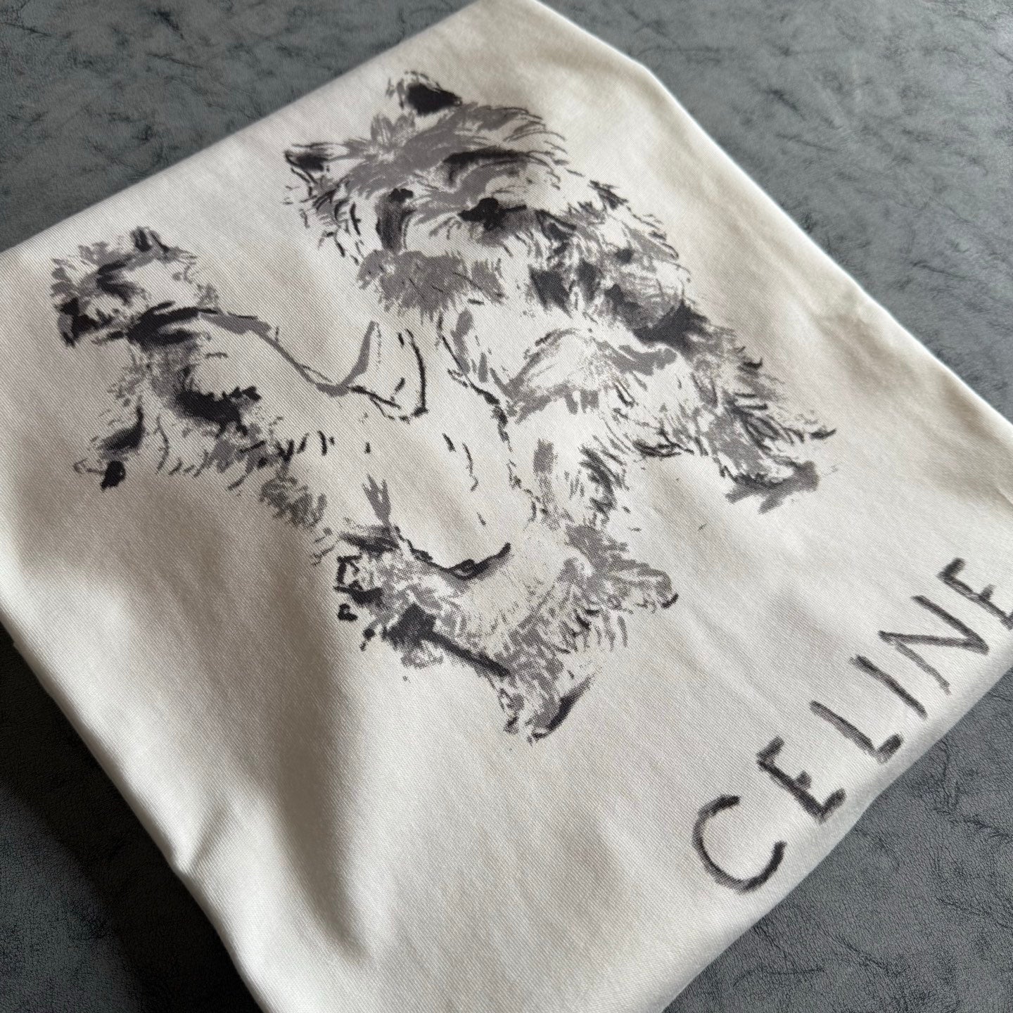 Celine SS26 Unisex Puppy Print Short-Sleeve Tee White Cotton 350474