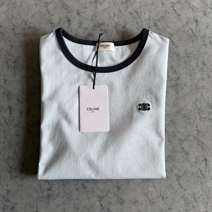 Celine SS26 Short-Sleeve Tee Small Logo Embroidery White Cotton 350489