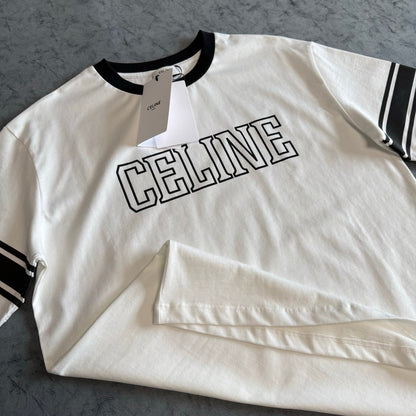 Celine SS26 Color-blocked Letter Print T-shirt White Black Cotton 350495