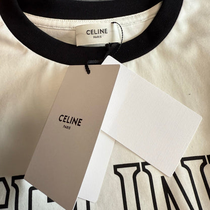 Celine SS26 Color-blocked Letter Print T-shirt White Black Cotton 350495
