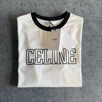 Celine SS26 Color-blocked Letter Print T-shirt White Black Cotton 350495