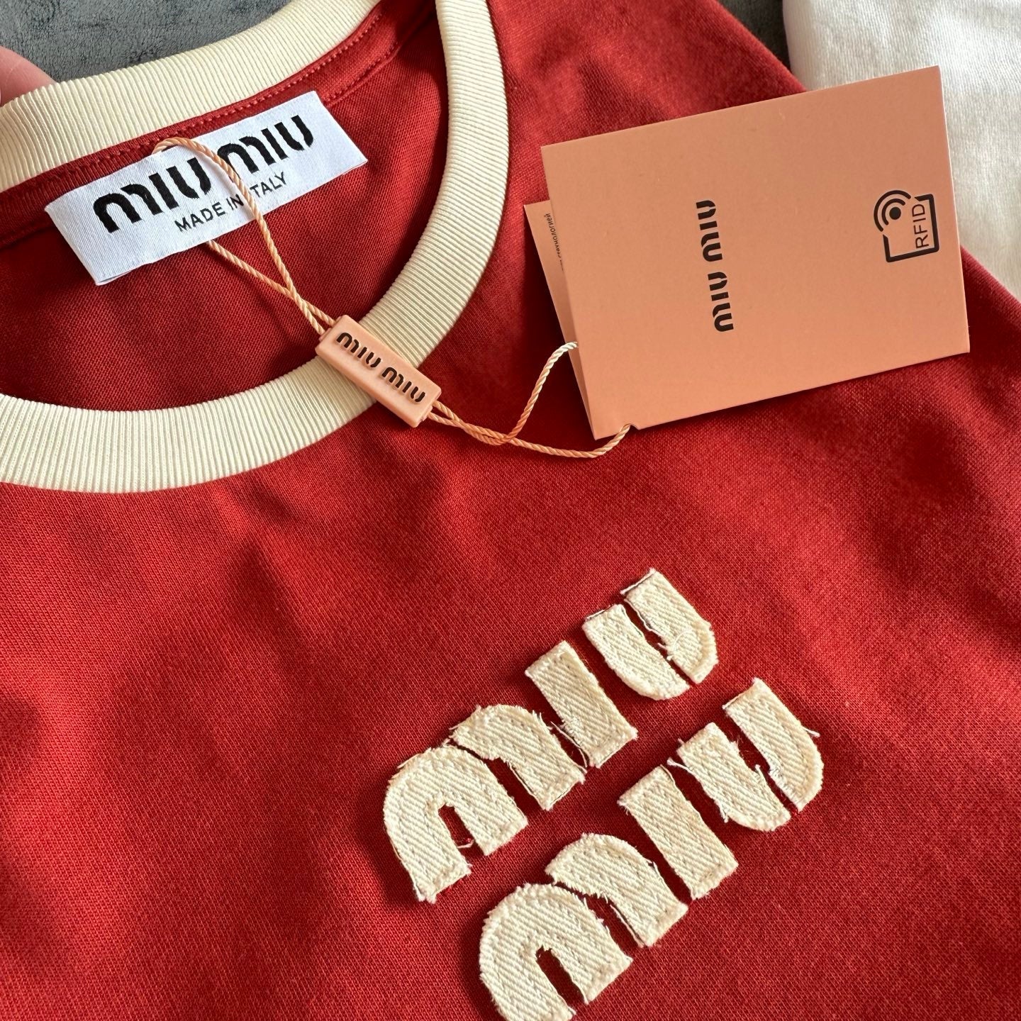 Miu SS26 Embroidered Color Block Tee Cotton 350504
