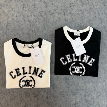 Celine Triomphe Print T-shirt Black White Cotton 350428