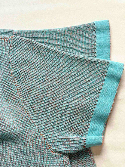 LV 25 Dolphin Jacquard Short Sleeve Shirt Blue Sweater Knit