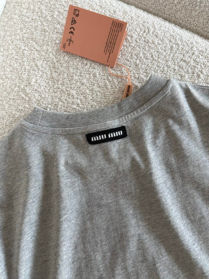 Miumiu 2026 Embroidered Short-Sleeve Tee White and Gray Cotton 810778