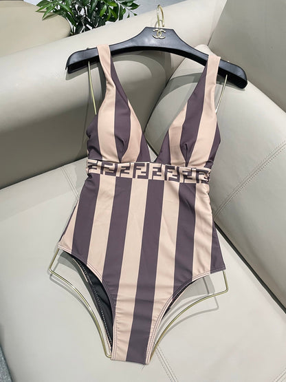 Fendi Swimsuit Brown Beige Technical Fabric 180516