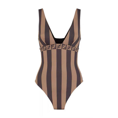Fendi Swimsuit Brown Beige Technical Fabric 180516