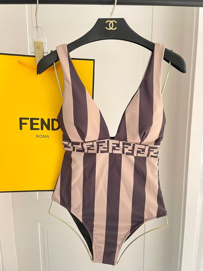 Fendi Swimsuit Brown Beige Technical Fabric 180516