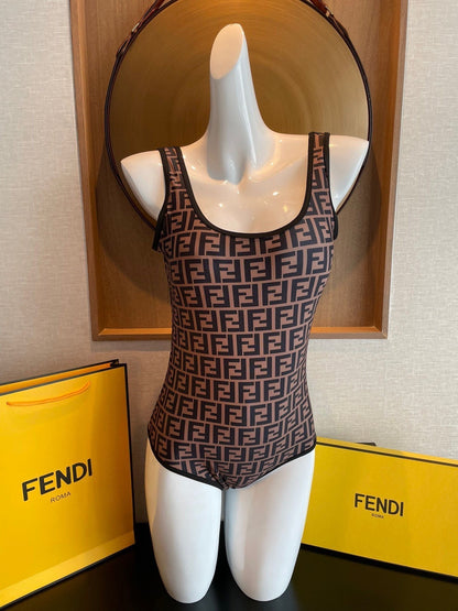 Fendi Reversible One-Piece Swimsuit Black Brown Cotton 180521