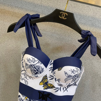 CD Swimsuits White Navy Blue Cotton 180527