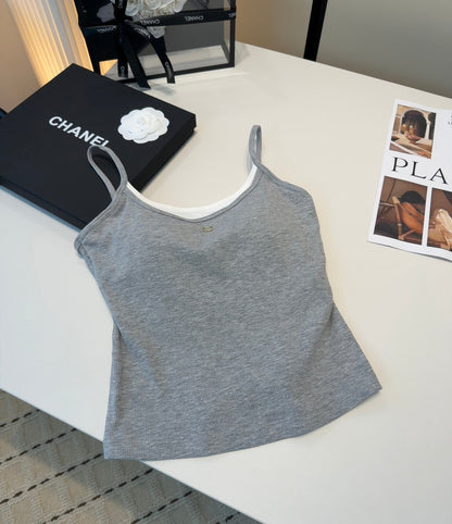 Chanel Rib-Knit Tank Top Dark Grey Cotton Polyamide 185829