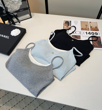 Chanel Rib-Knit Tank Top Dark Grey Cotton Polyamide 185829