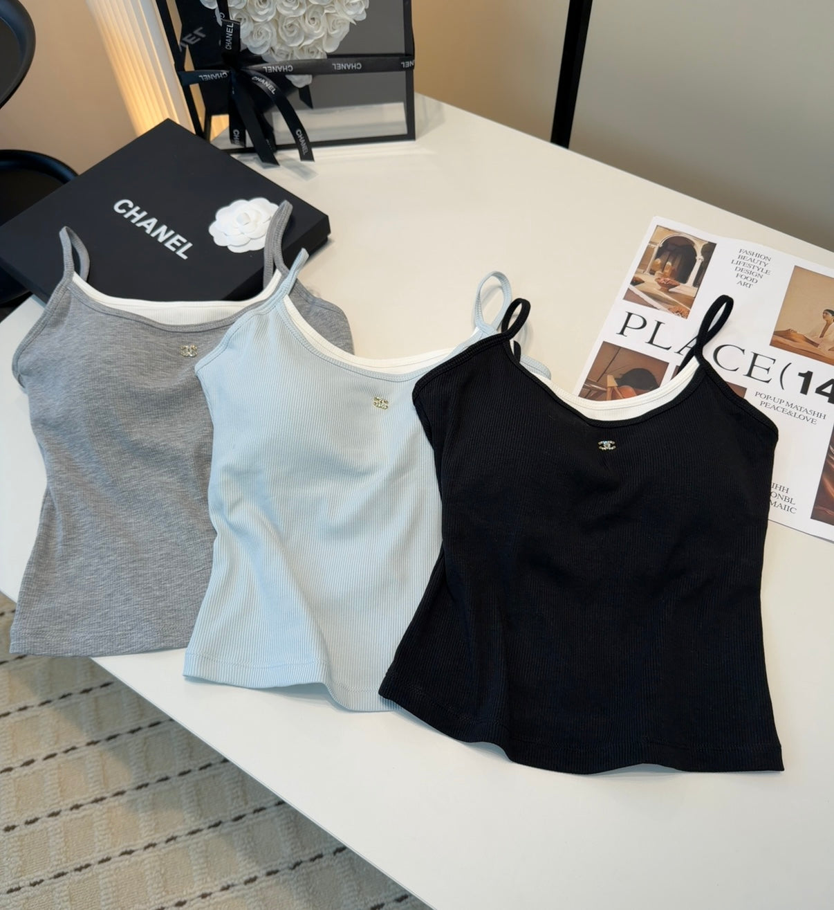 Chanel Rib-Knit Tank Top Black Cotton Polyamide 185830