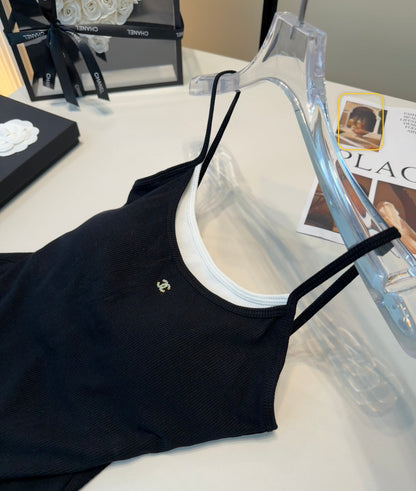 Chanel Rib-Knit Tank Top Black Cotton Polyamide 185830