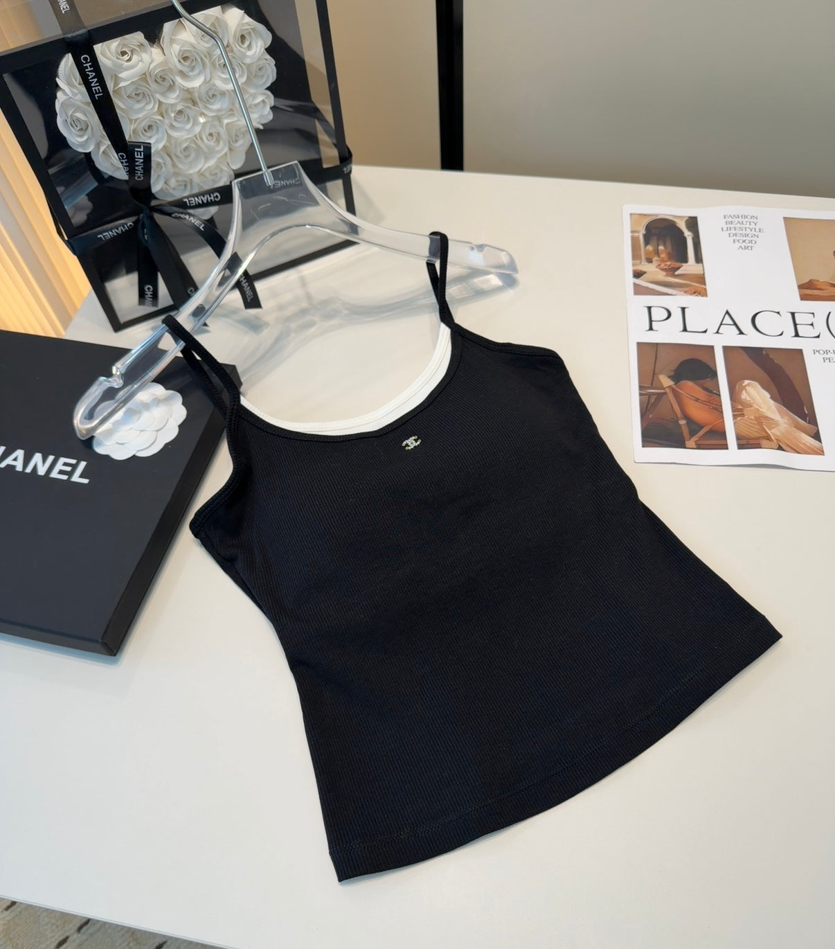 Chanel Rib-Knit Tank Top Black Cotton Polyamide 185830