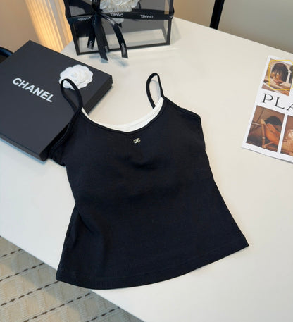 Chanel Rib-Knit Tank Top Black Cotton Polyamide 185830