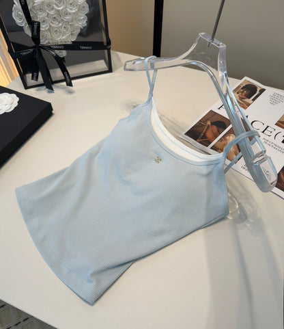 Chanel Rib-Knit Tank Top Grey Cotton Polyamide 185831
