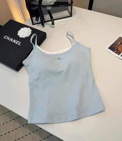 Chanel Rib-Knit Tank Top Grey Cotton Polyamide 185831