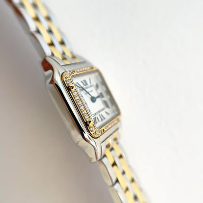 Panthere 22mm Gold Silver Diamond Bezel Double Chain 44cm