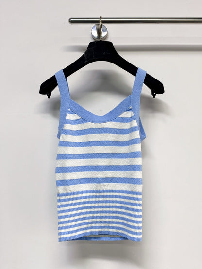 Chanel 2026 Striped Vest Blue And White Wool