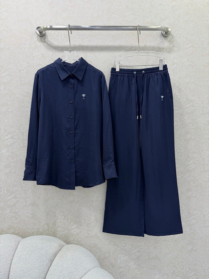 CD 26s Wide-Leg Pants Navy Blue Rayon Coppe 352027