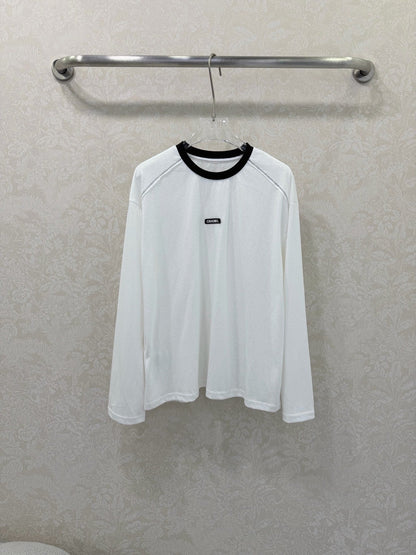 CC 26s Round Neck Pure Long Sleeve T-Shirt White Cotton