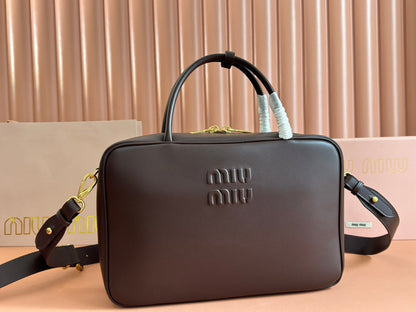 BEAU TOP HANDLE BAG 34 IN CEDAR BROWN SMOOTH CALFSKIN