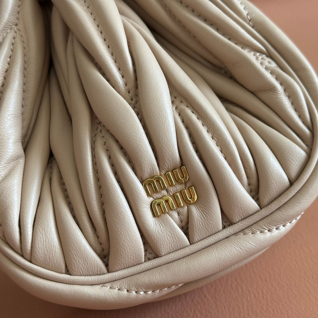 Matelassé Mini Drawstring Handbag Apricot Lambskin
