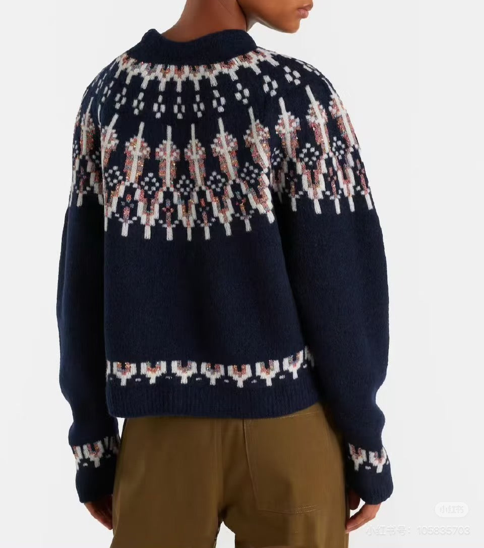 Loewe Sweater Navy/Multicolor Wool Blend 342803