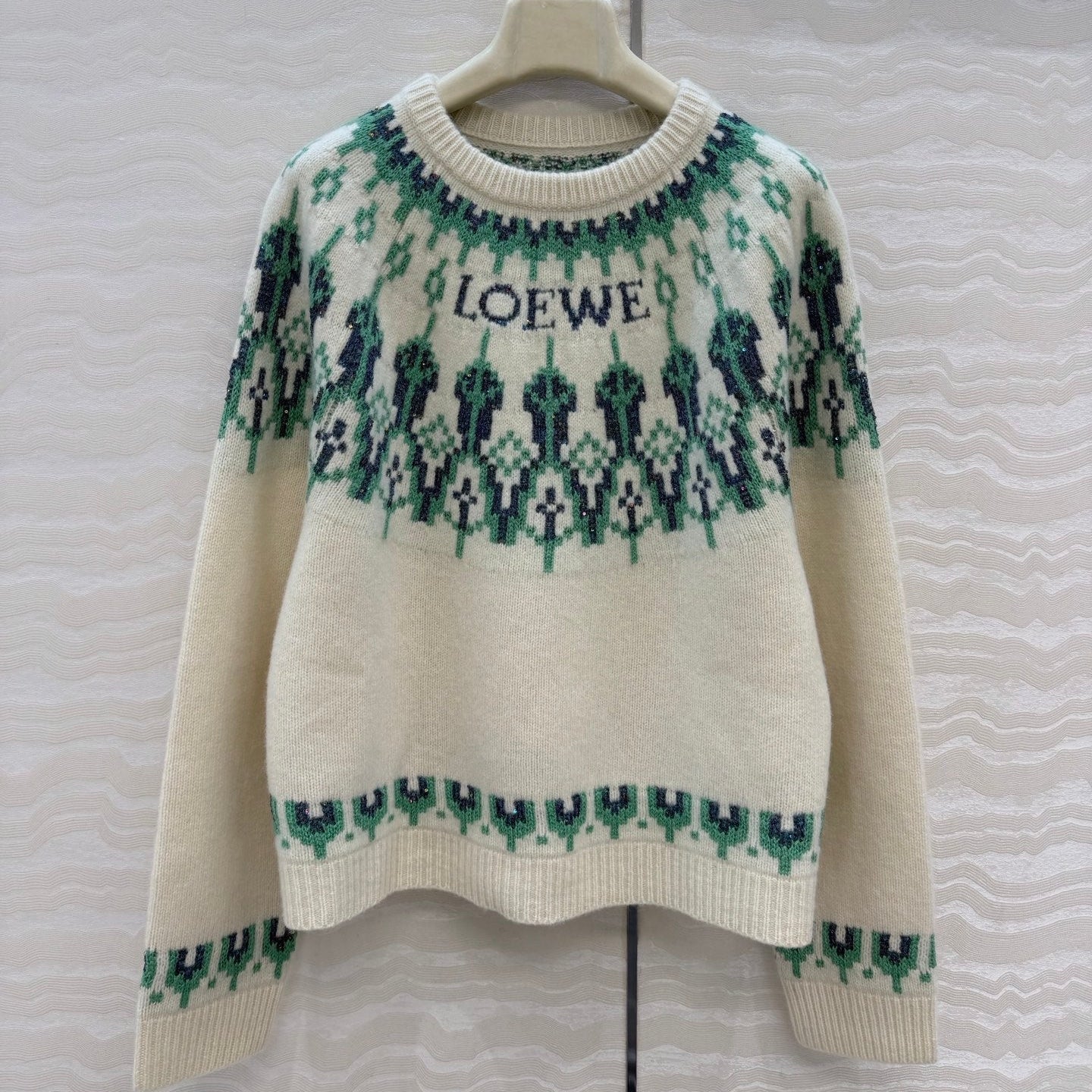 Loewe Sweater White/Mint Wool Blend 342804