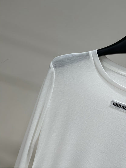 Miu Long-sleeved T-shirt White Cotton 349751