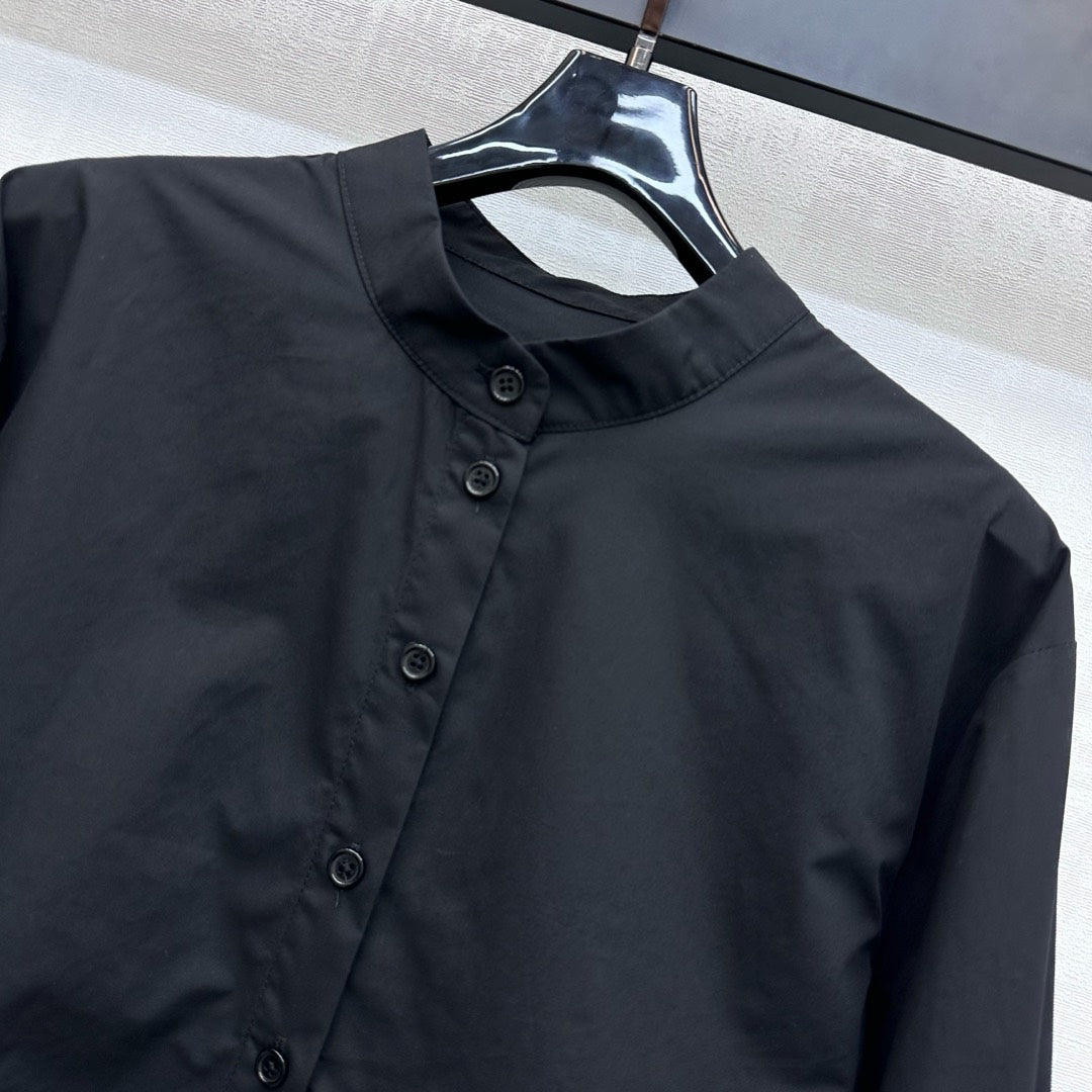 CD SS26 Broadcloth Long Stand Collar Shirt Black Polyester 351872