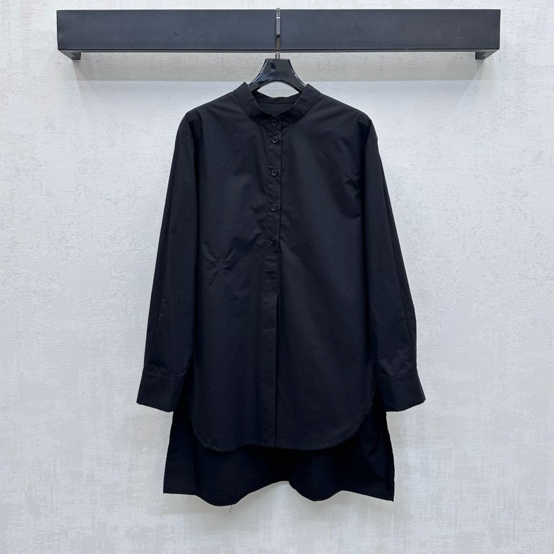 CD SS26 Broadcloth Long Stand Collar Shirt Black Polyester 351872