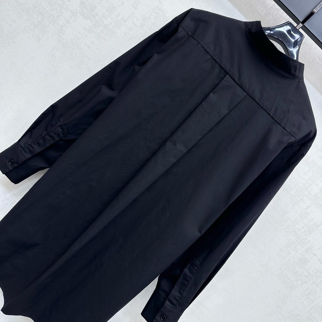 CD SS26 Broadcloth Long Stand Collar Shirt Black Polyester 351872