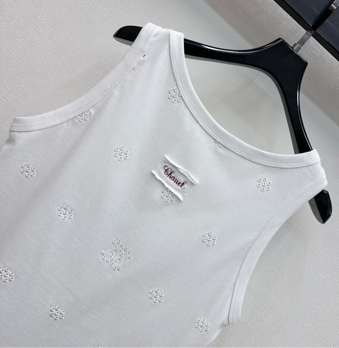 CC SS26 Laser Embroidered Tank Top White Cotton 350323