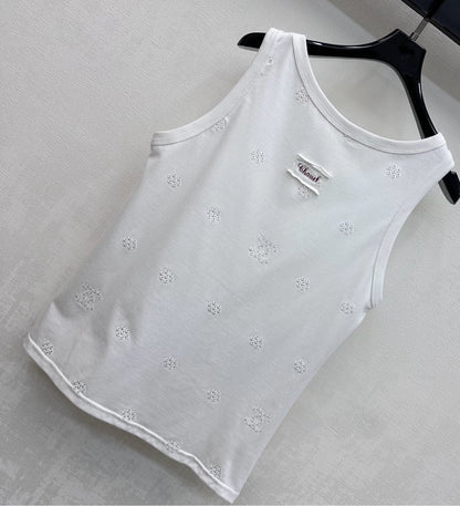 CC SS26 Laser Embroidered Tank Top White Cotton 350323