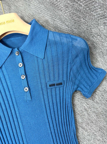 Miu Polo Shirt Aviator Blue Wool 336824