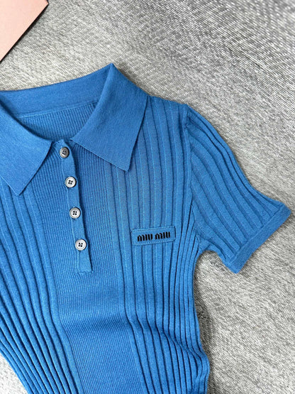 Miu Polo Shirt Aviator Blue Wool 336824