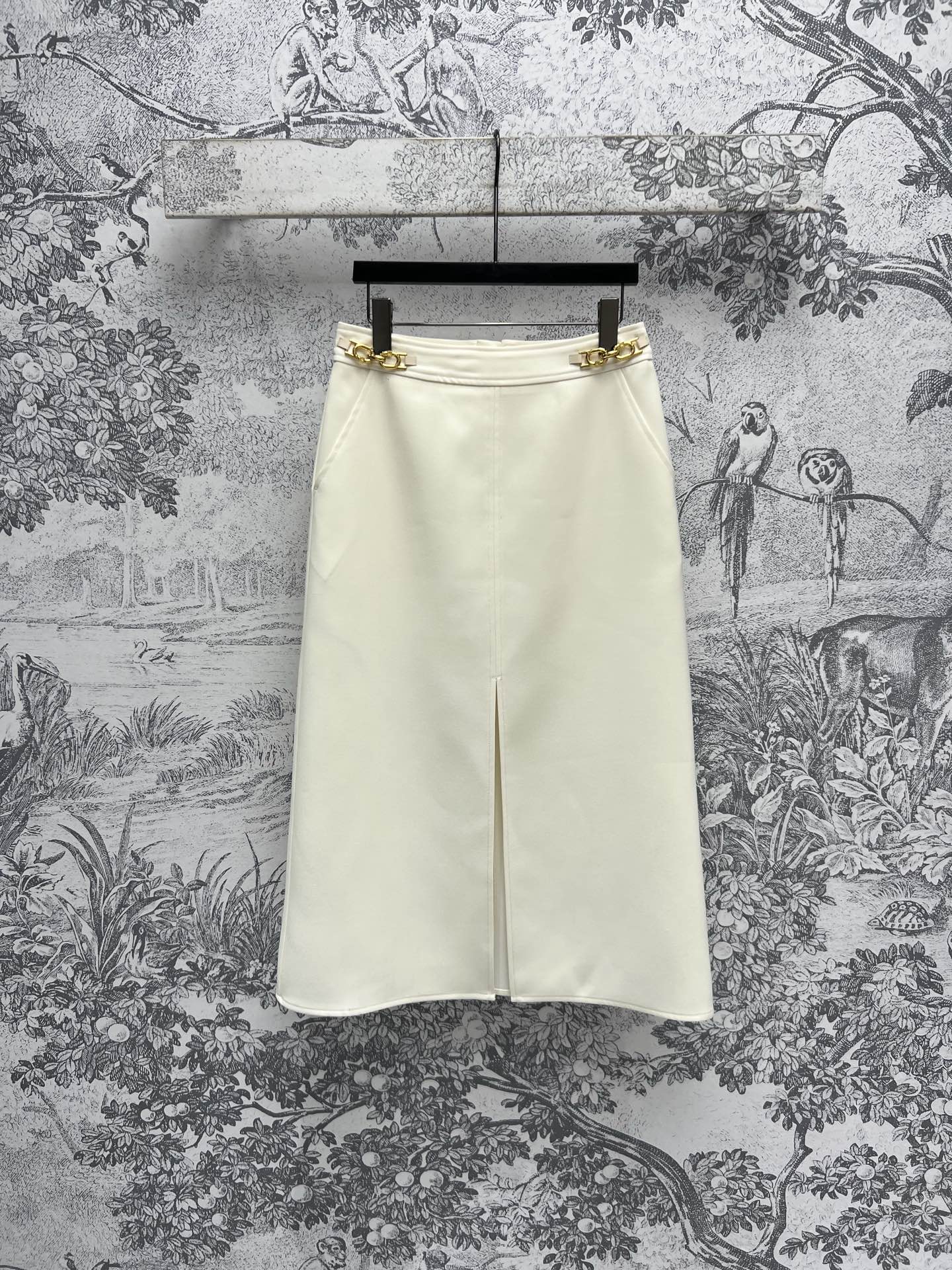 LV 25 Long Skirt Logo White Polyamide Wool