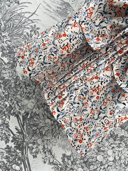 LV 25 Floral Print Stand-up Collar Sleeveless Dress Multicolor Poliester